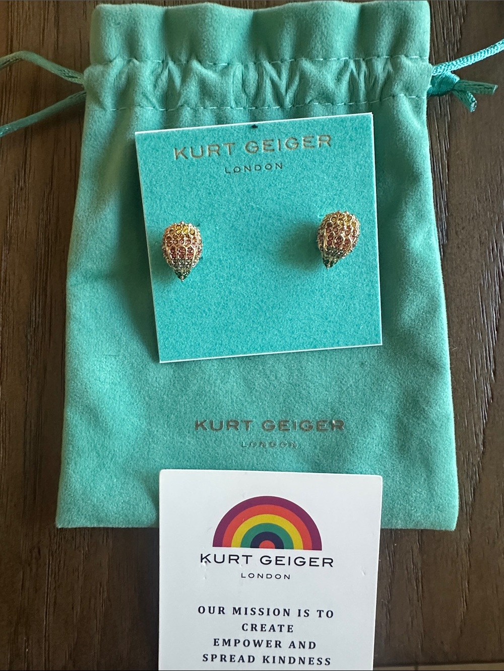 Kurt Geiger Gold Eagle Rainbow Crystal Stud Earrings